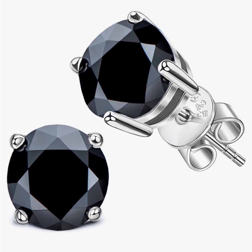 Genuine ~ Certified 2 Carat Black Diamond 18k White Gold Stud Earrings ~ Unisex